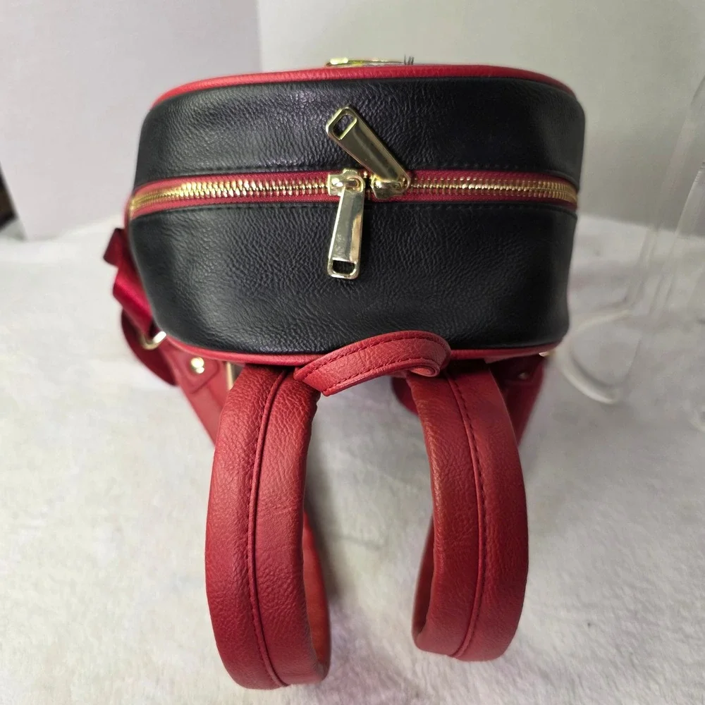 Disney‎ Villains Mini Backpack Black Red Floral Faux Leather Maleficent Ursula